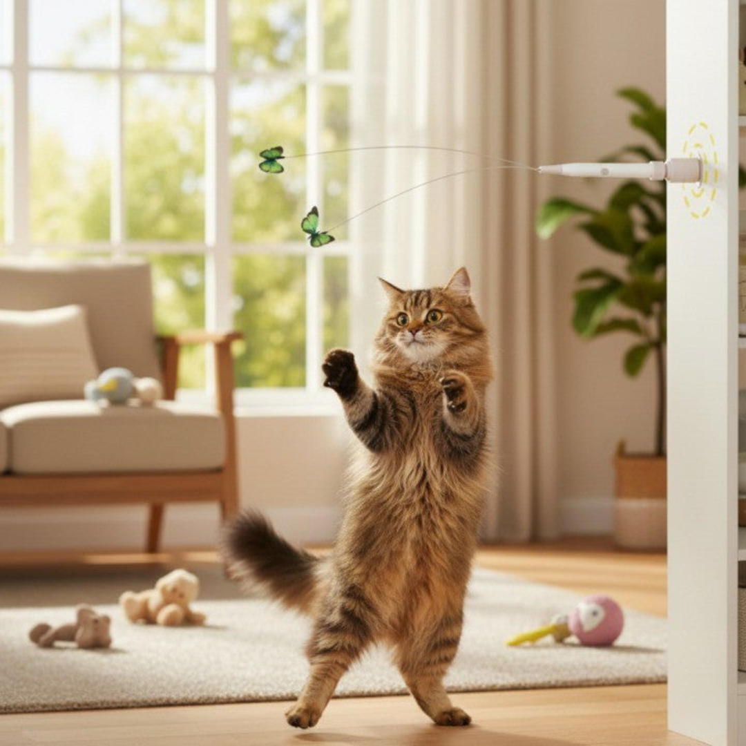 Brinquedo Bastão Elétrico com Borboleta para Gatos