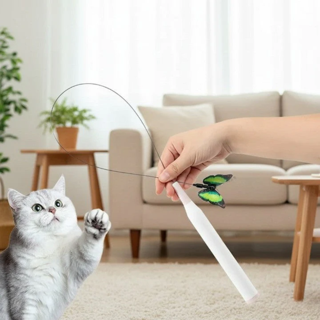 Brinquedo Bastão Elétrico com Borboleta para Gatos
