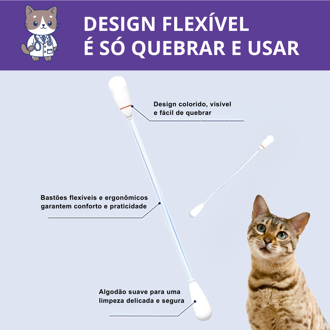 Cotonetes Úmidos para Limpeza de Gatos