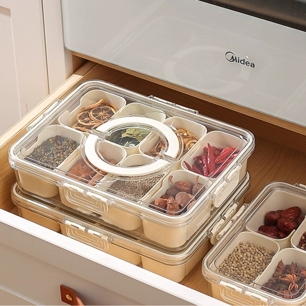 Organizador de Alimento Acrílico Com 8 Divisórias Para Frutas Legumes e Petiscos Transparente