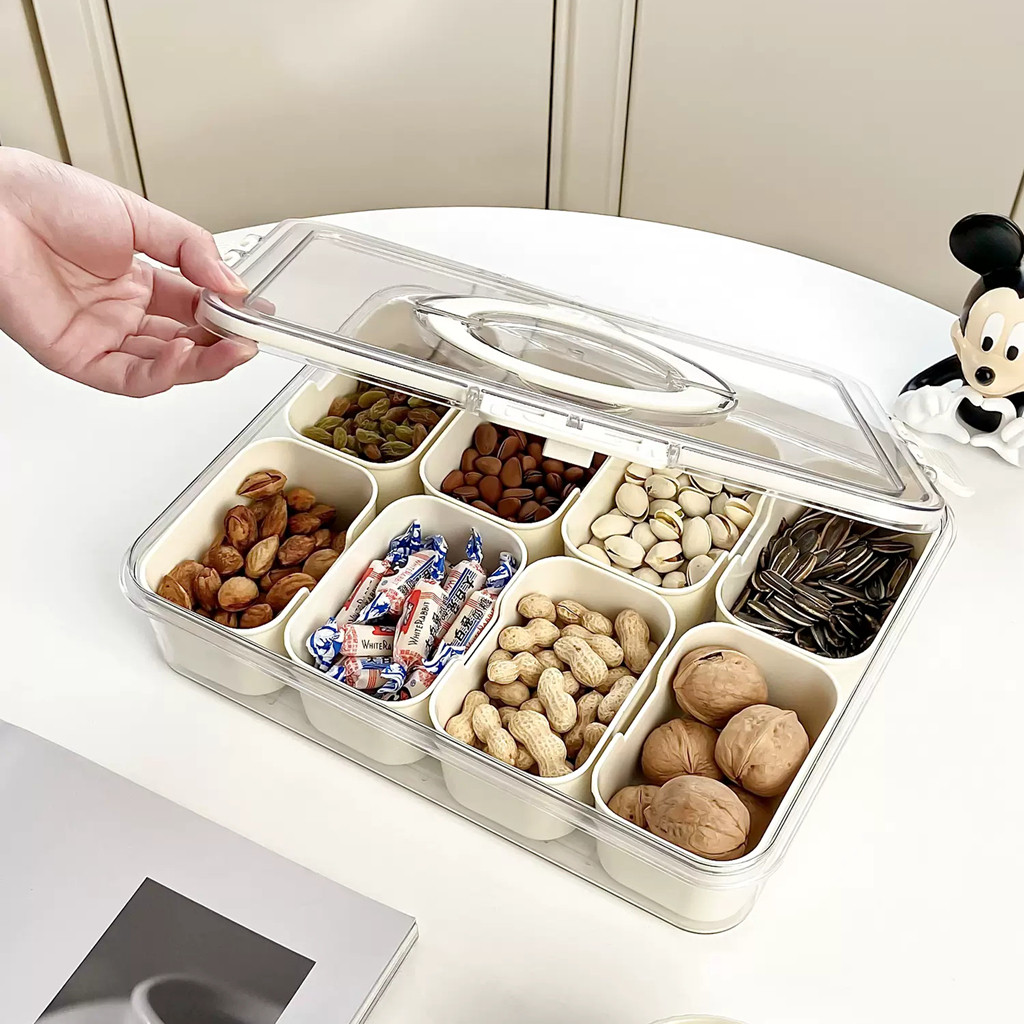 Organizador de Alimento Acrílico Com 8 Divisórias Para Frutas Legumes e Petiscos Transparente